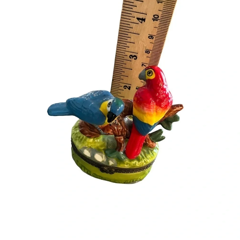 Vintage Parrots on Branch Trinket Box Tropical Beach